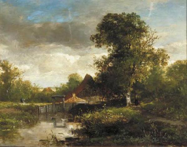 Willem Roelofs Landschap met beek Sweden oil painting art